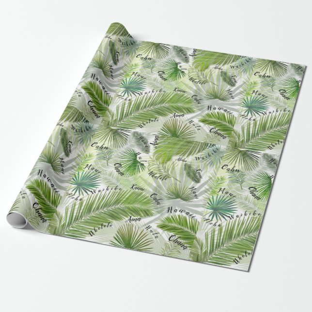 Papel De Regalo Palabras y hojas de palma hawaianas (Desenrollado)