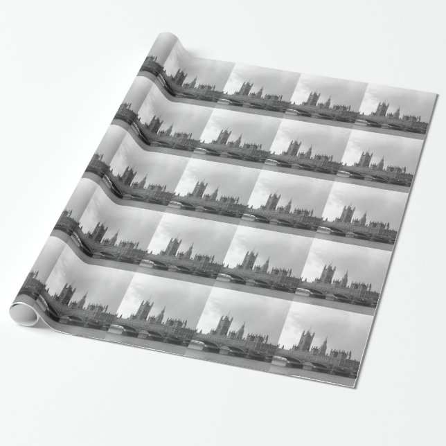 Papel De Regalo Palacio Blanco Negro de Westminster (Desenrollado)
