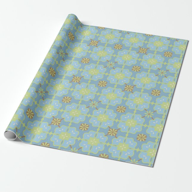 Papel De Regalo Pale Aqua Blue Floral Block Tile Beautiful Pattern (Desenrollado)
