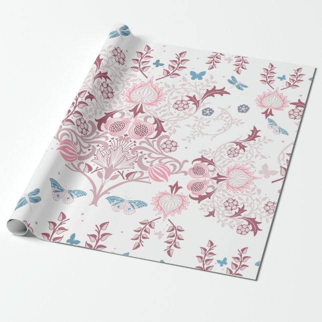 Papel De Regalo Paleta rosa William Morris Design (Desenrollado)