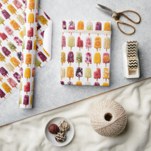 Papel De Regalo Paletas de Frutas Congeladas Surtidas sobre Blanco
