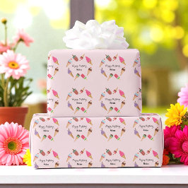 Papel De Regalo Paletas de helado de fiesta en conos rosados