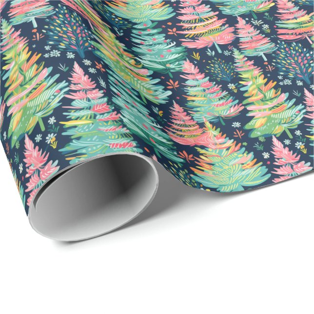 Papel De Regalo Palm Beach brillante Árboles navideños acuarela (Esquina del rollo)