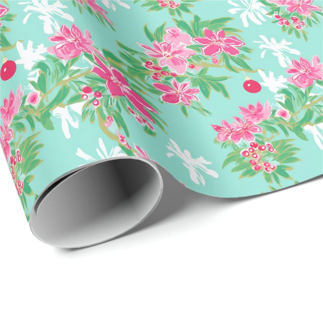 Papel De Regalo Palm Beach Navidades acuarela Ornamentos tropicale (Esquina del rollo)