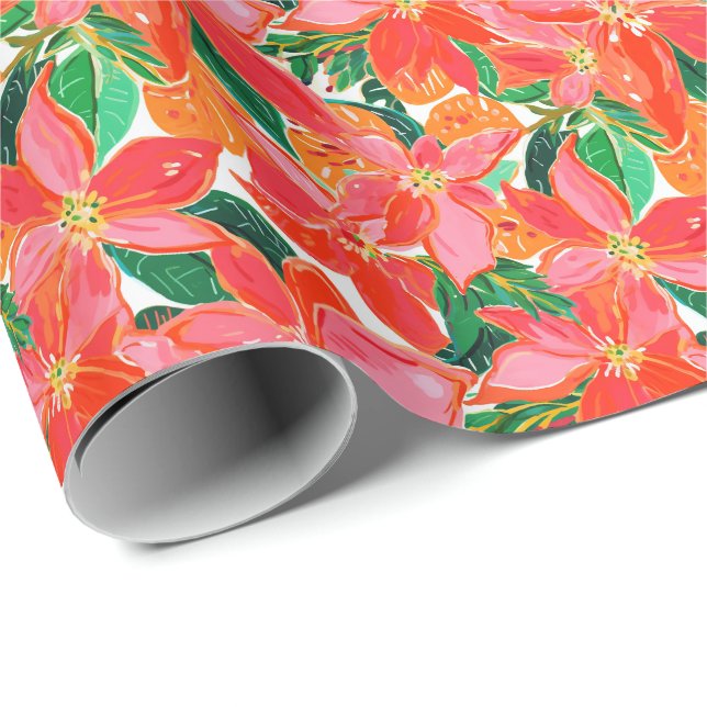 Papel De Regalo Palm Beach Navidades acuarela Poinsettias (Esquina del rollo)