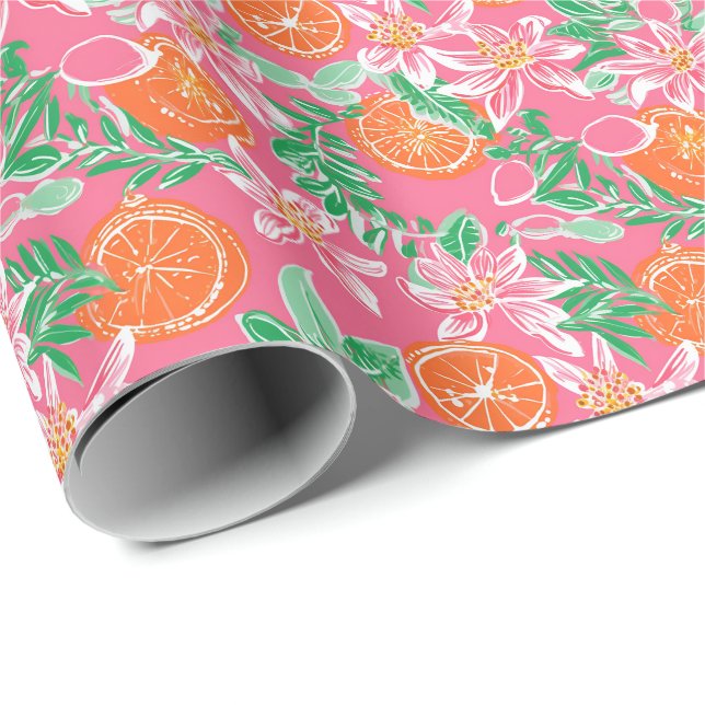 Papel De Regalo Palm Beach Navidades Ornamentos Naranja acuático (Esquina del rollo)
