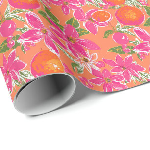 Papel De Regalo Palm Beach Navidades Ornamentos Naranja acuático