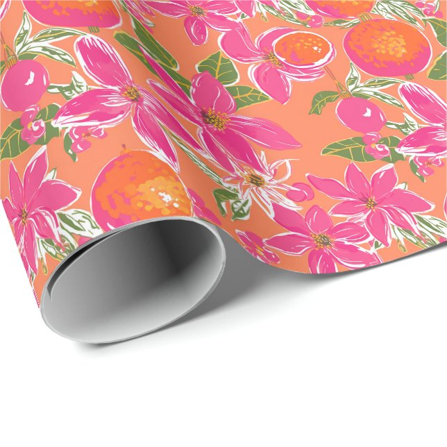 Papel De Regalo Palm Beach Navidades Ornamentos Naranja acuático (Esquina del rollo)