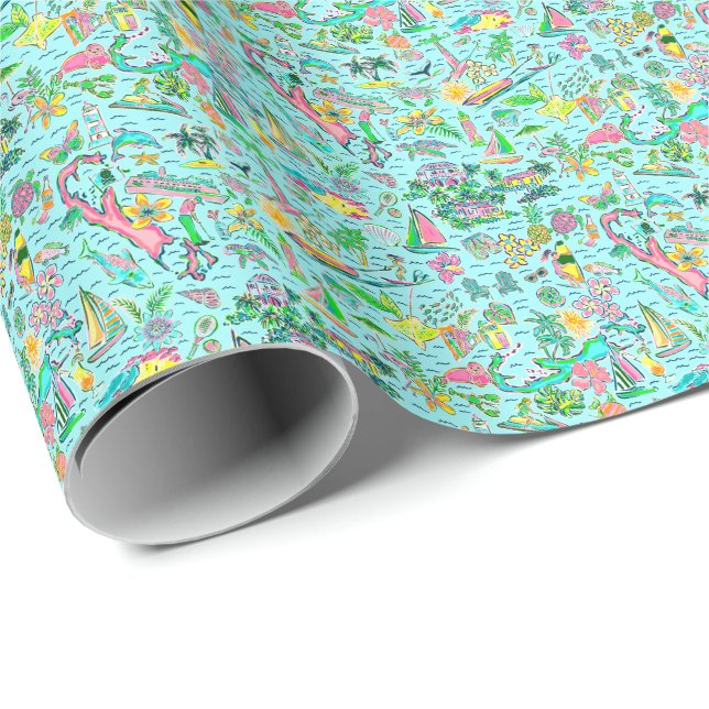 Papel De Regalo Palm Beach Preppy Bermudas (Esquina del rollo)