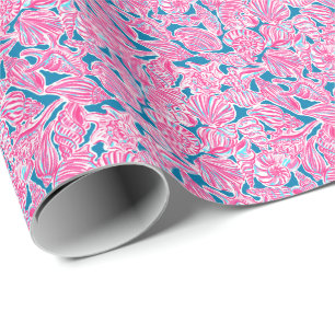 Papel De Regalo Palm Beach Preppy Imprime Semillas Rosa y Azul