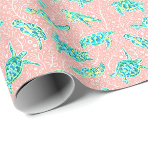 Papel De Regalo Palm Beach Preppy Imprime Tortugas Pastel