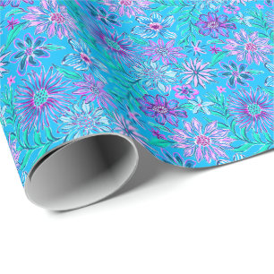 Papel De Regalo Palm Beach Preppy Imprimir flores azules