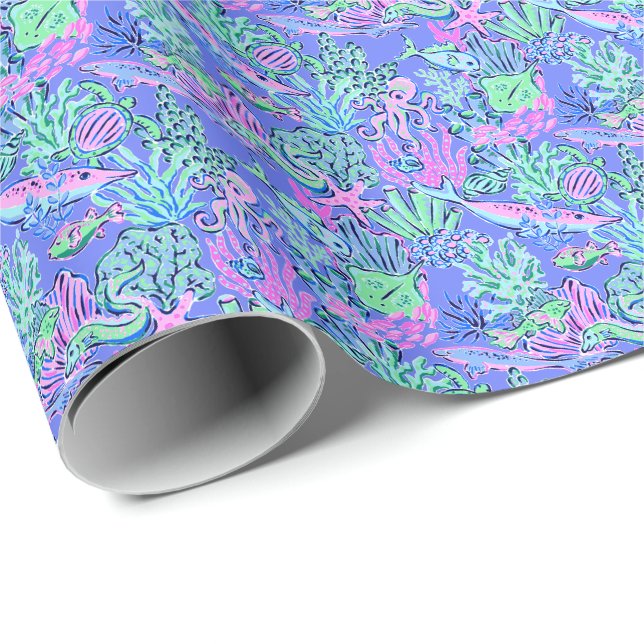 Papel De Regalo Palm Beach Preppy Imprimir Lavanda Subacuática (Esquina del rollo)