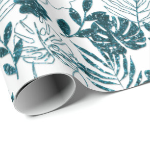 Papel De Regalo Palm de hojas blancas botánicas de Monstera tropic