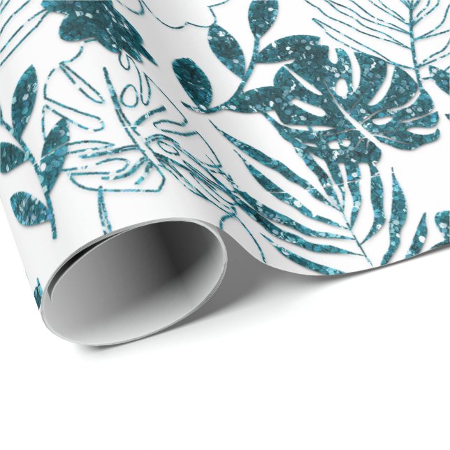 Papel De Regalo Palm de hojas blancas botánicas de Monstera tropic (Esquina del rollo)