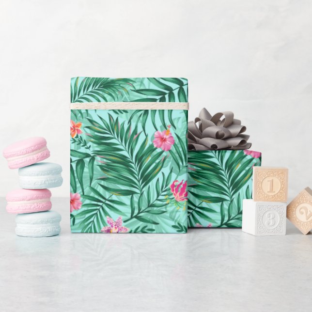Papel De Regalo Palm & Monstera Tropical y Flores Exóticas (Baby Shower)
