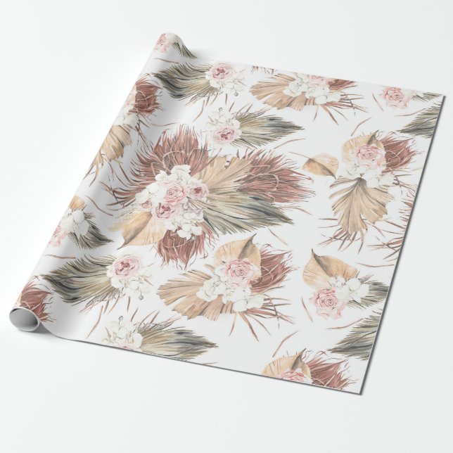 Papel De Regalo Palm Seca Tropical Hojas Foliage Floral Exótica (Desenrollado)