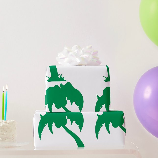 Papel De Regalo Palm Tree Tropical Silhouette Green Island Beach (Subido por el creador)