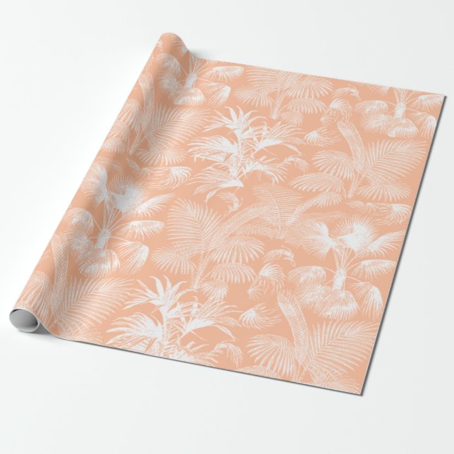 Papel De Regalo Palm Trees Tropicales Modernos Rosa Blanco (Desenrollado)