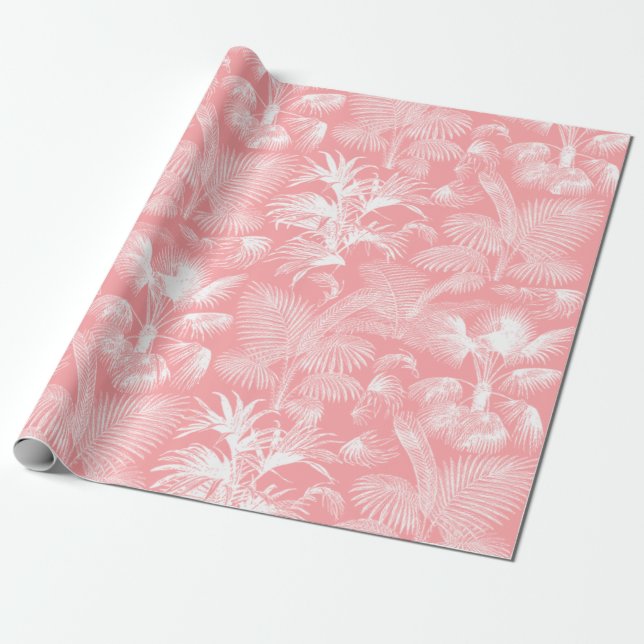 Papel De Regalo Palm Trees Tropicales Modernos Rosa Blanco (Desenrollado)