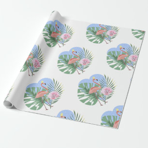 Papel De Regalo Palma de hoja tropical Flamingo rosa