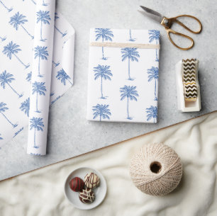 Papel De Regalo Palma de Palmetto Azul y Blanco