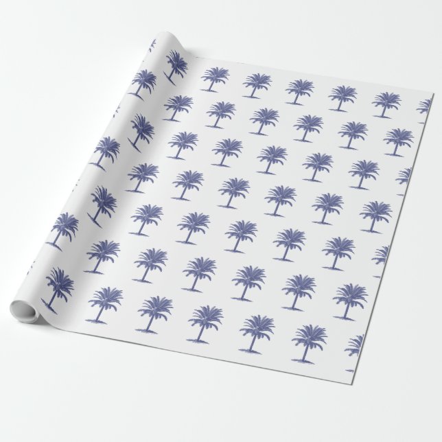 Papel De Regalo Palmera azul Toile (Desenrollado)