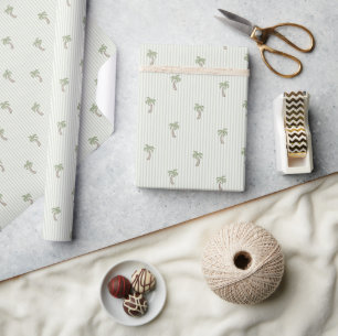 Papel De Regalo Palmera costera y rayas Mediterráneo Aceituna