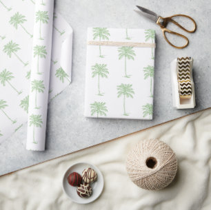 Papel De Regalo Palmera verde y blanca Palmetto