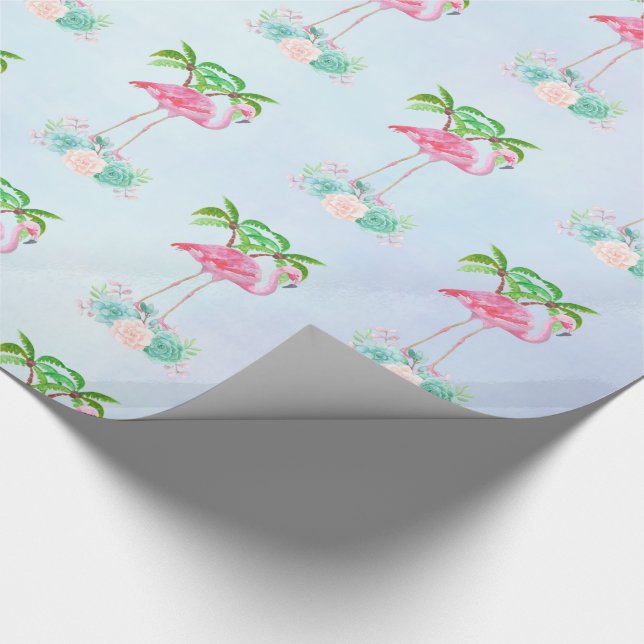 Papel De Regalo Palmeras de Flamingo Rosa y Suculentos Florales (Esquina)