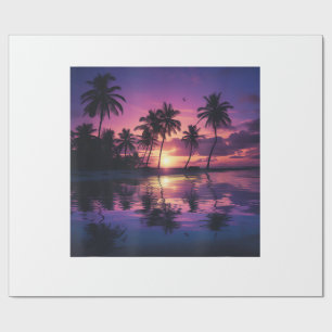 Papel De Regalo Palmeras de Playa al Atardecer Púrpura