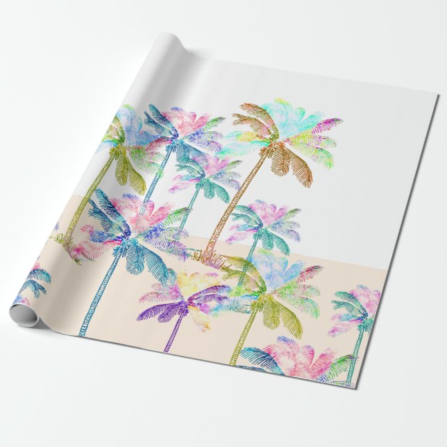 Papel De Regalo Palmeras hawaianas tropicales de la acuarela (Desenrollado)