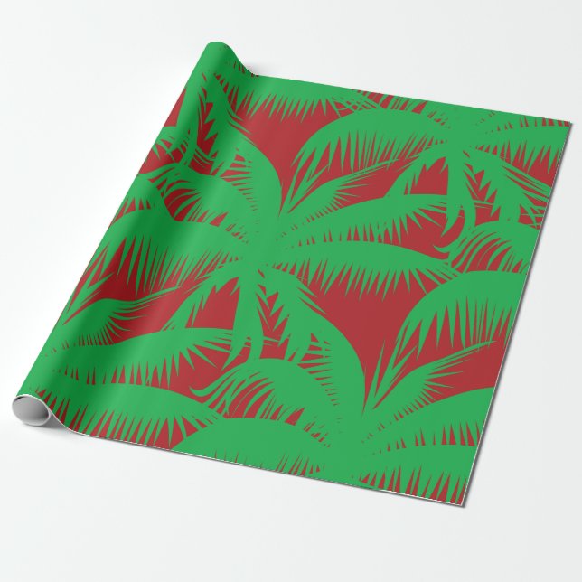 Papel De Regalo Palmeras Navidades rojos y verdes (Desenrollado)