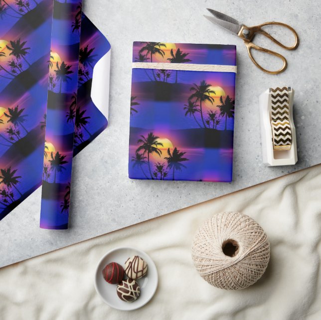 Papel De Regalo Palmeras Tropicales de Atardecer (Artesanía)