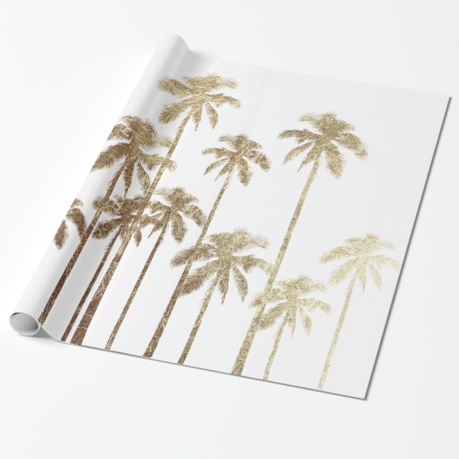 Papel De Regalo Palmeras tropicales del oro atractivo en blanco (Desenrollado)