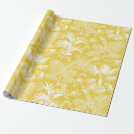 Papel De Regalo Palmeras tropicales modernas blancas en amarillo