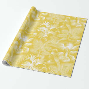 Papel De Regalo Palmeras tropicales modernas blancas en amarillo