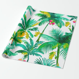 Papel De Regalo Palmeras Tropicales Rosa Verde Azul Costero