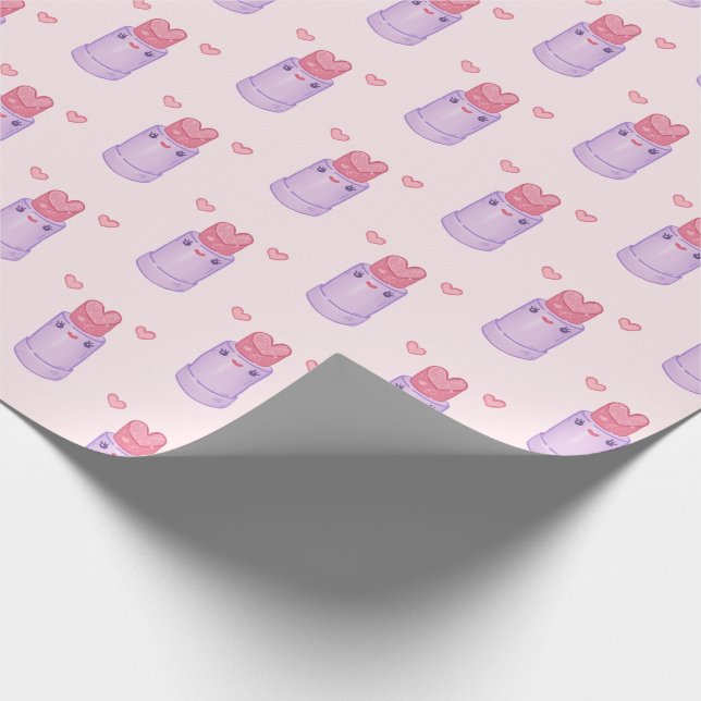 Papel De Regalo Palo de labios del corazón Pastel Kawaii (Esquina)