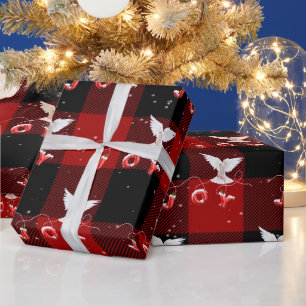 Papel De Regalo Paloma de Navidad con alegría en cuadros escoceses