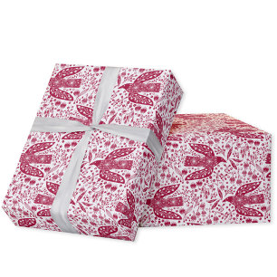 Papel De Regalo Paloma Dove Roja y Blanca Festiva