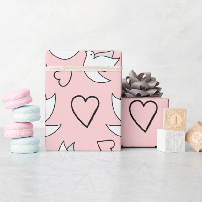 Papel De Regalo Palomas de boda para ducha de novia rosa sin costu (Baby Shower)