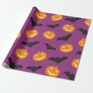 Papel De Regalo Palos de Halloween y calabazas talladas en púrpur