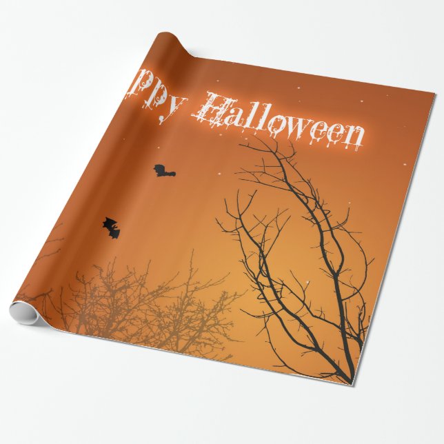 Papel De Regalo Palos y árboles de Halloween (Desenrollado)