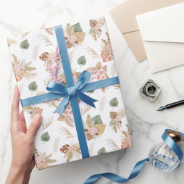 Papel De Regalo Pampas hierba y flores en blanco