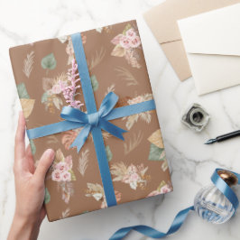 Papel De Regalo Pampas hierba y flores en Brown