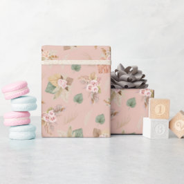 Papel De Regalo Pampas hierbas y flores en el Rosa de té rosado