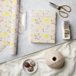 Papel De Regalo Pan de jengibre con limón de Navidad acuarela