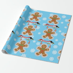 Papel De Regalo Pan de jengibre, copos de nieve y aves