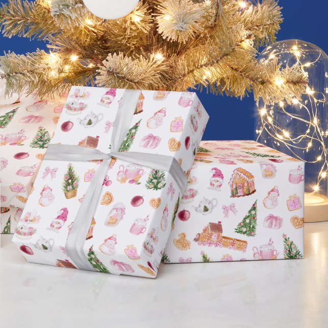 Papel De Regalo Pan de Jengibre de Navidad Rosa (Vacaciones)